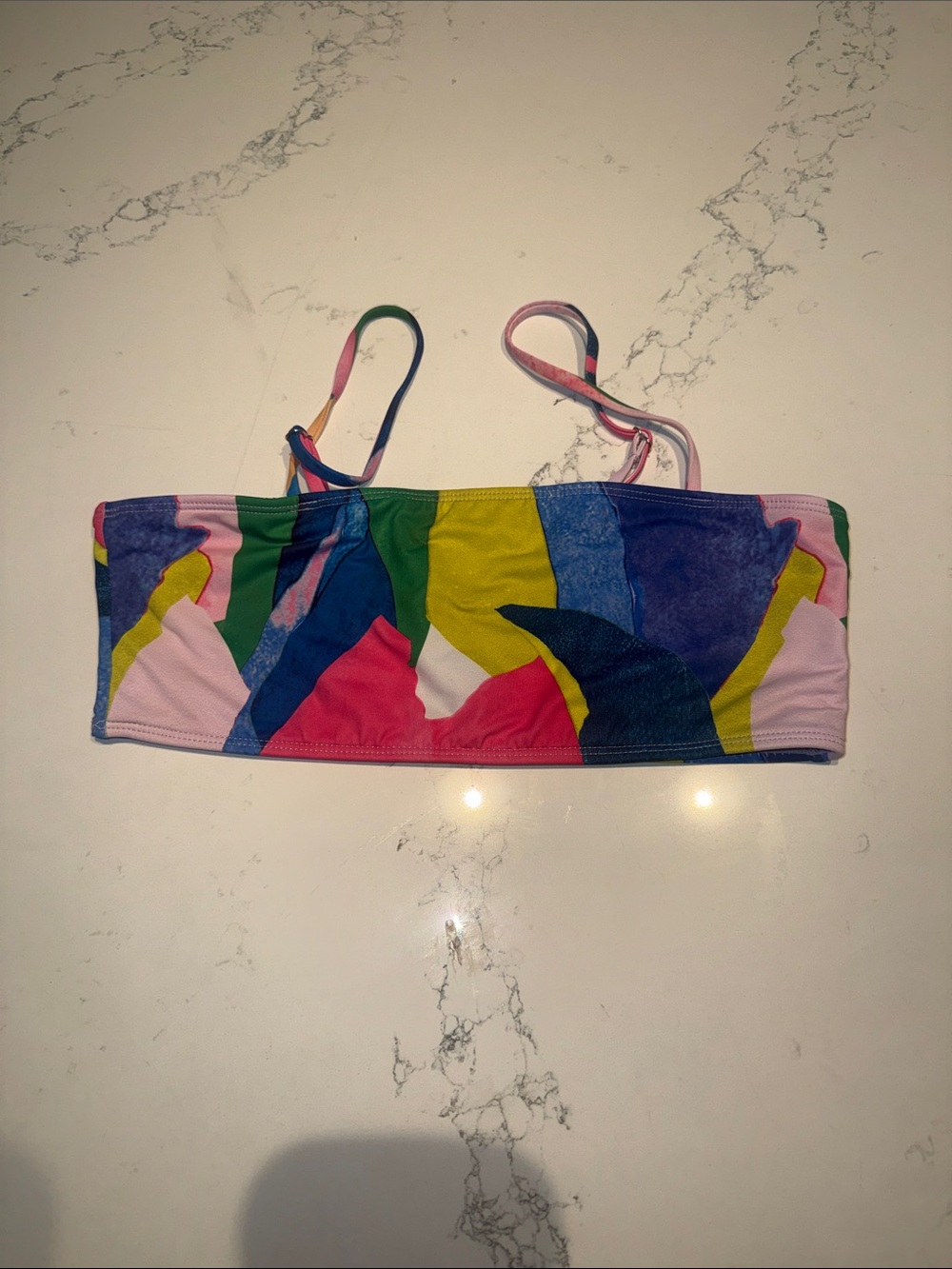 SHEIN Multicolor Abstract Bandeau Bikini Top - Pink, Blue, Green, Yellow, Purple